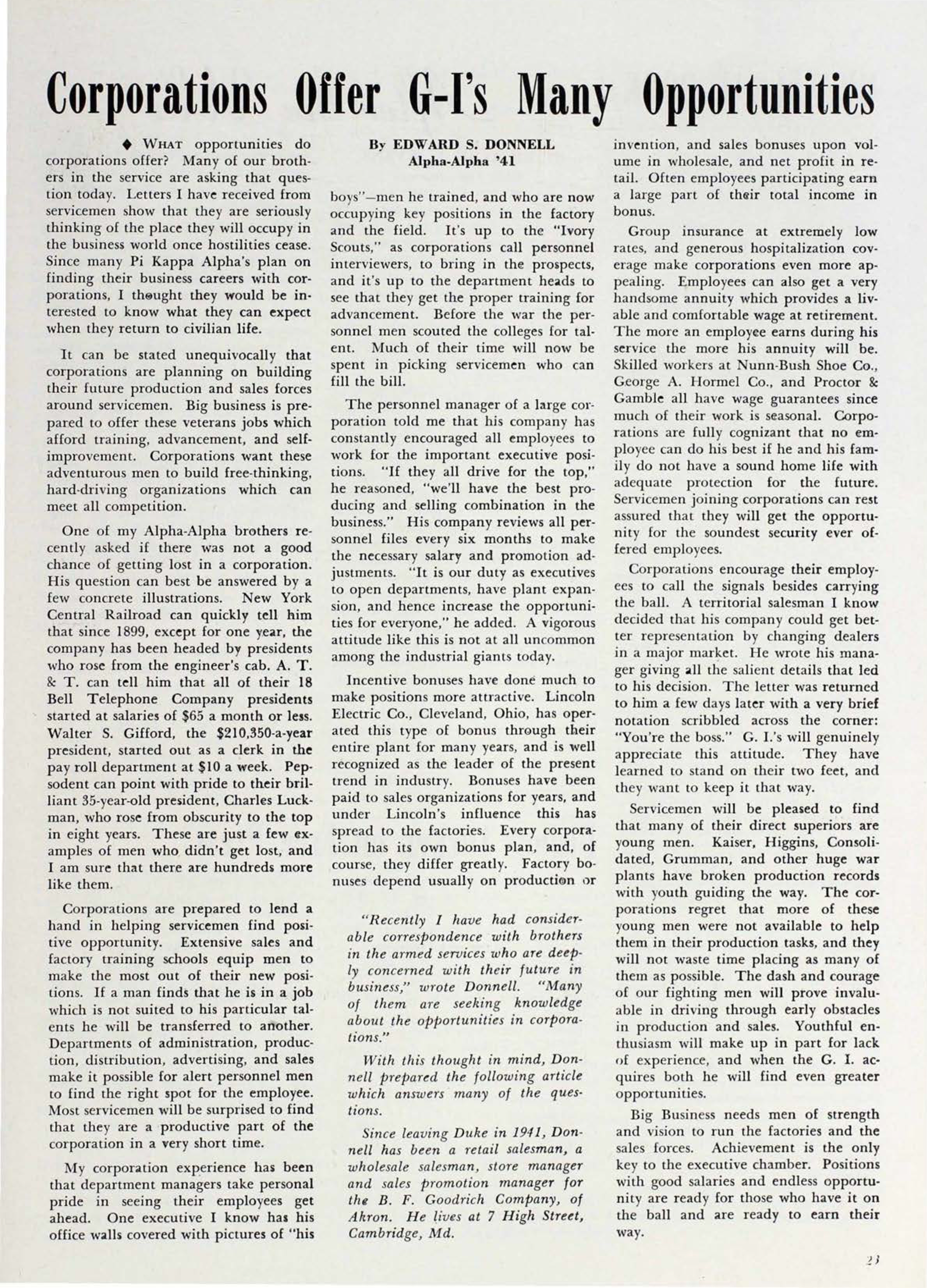 Corporations Offer G-I's Many Opportunities